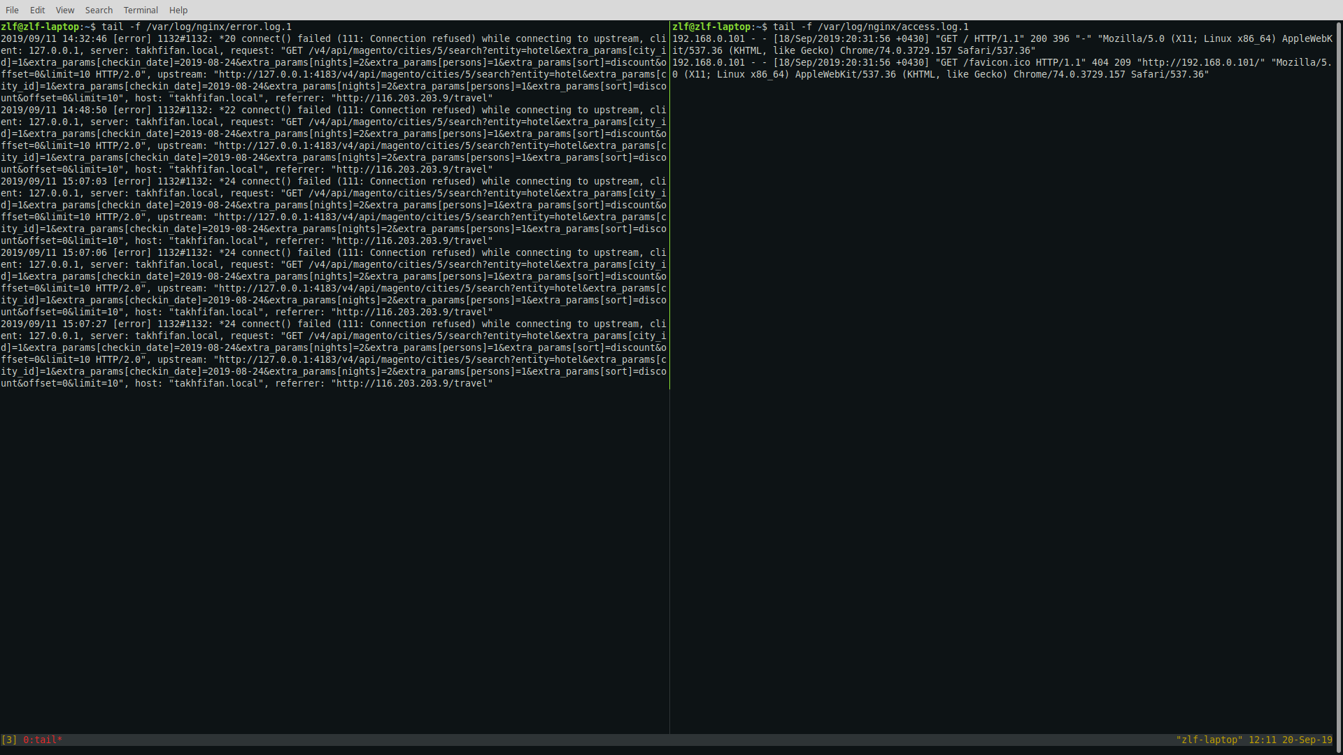 tmux with 2 panes